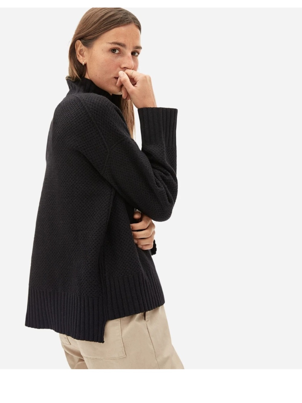 Everlane The Cashmere Stroopwafel Turtleneck Sweater Oversized Black Small